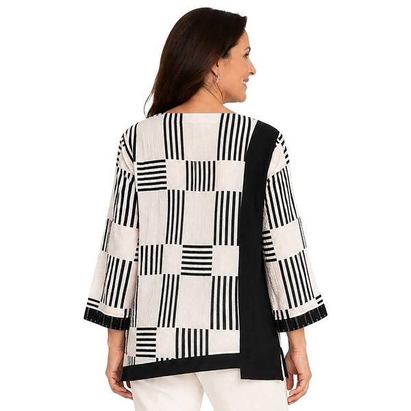 Womens Ali Miles 3/4 Sleeve Stripe Checker Blouse