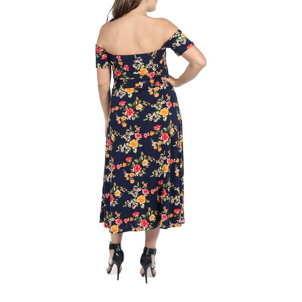 Plus Size 24/7 Comfort Apparel Navy Off The Shoulder Maxi Dress