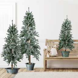 Northlight Slim Flocked Alpine Christmas Trees - Set of 3