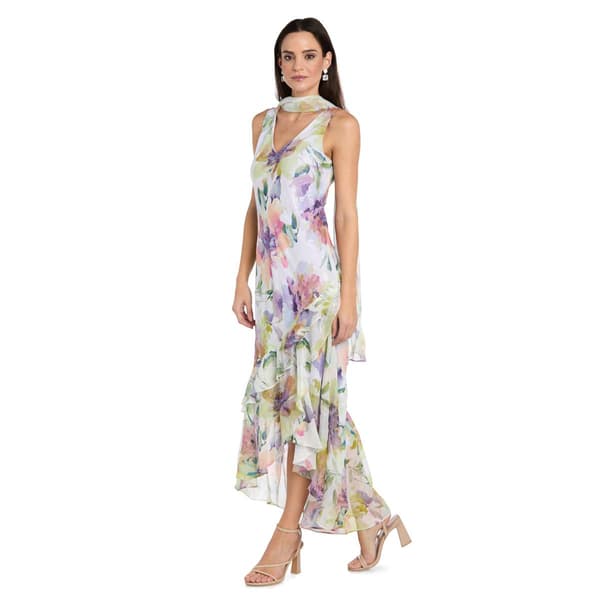 Womens R&M Richards Sleeveless Drape Neck Print Midi with Scarf