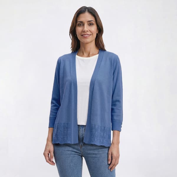 Plus Size 89th & Madison 3/4 Sleeve Crystal Button Trim Shrug - image 