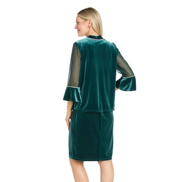 Womens R&M Richards 3/4 Sleeve Beaded Trim Velvet Jacket Dress