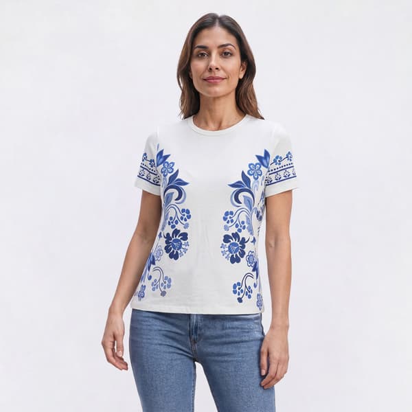 Womens Absolutely Famous Short Sleeve Crew Neck Floral Tee
