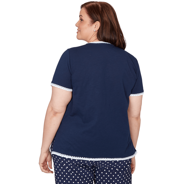 Plus Size Alfred Dunner Port Side 3/4 Sleeve Pearl Anchor Blouse