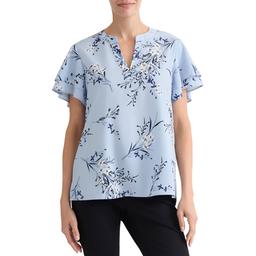 Petites Jones New York Short Double Ruffle Sleeve Print Blouse