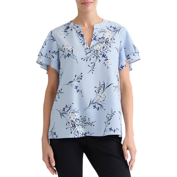 Petites Jones New York Short Double Ruffle Sleeve Print Blouse - image 