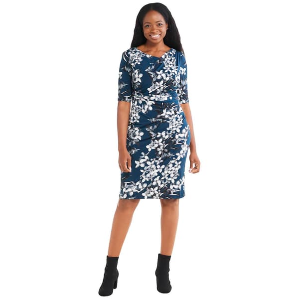 Womens Connected Apparel Elbow Sleeve Floral Wrap Dress - image 