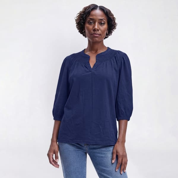 Womens LANDS’ END® Elbow Sleeve Smocked Blouse