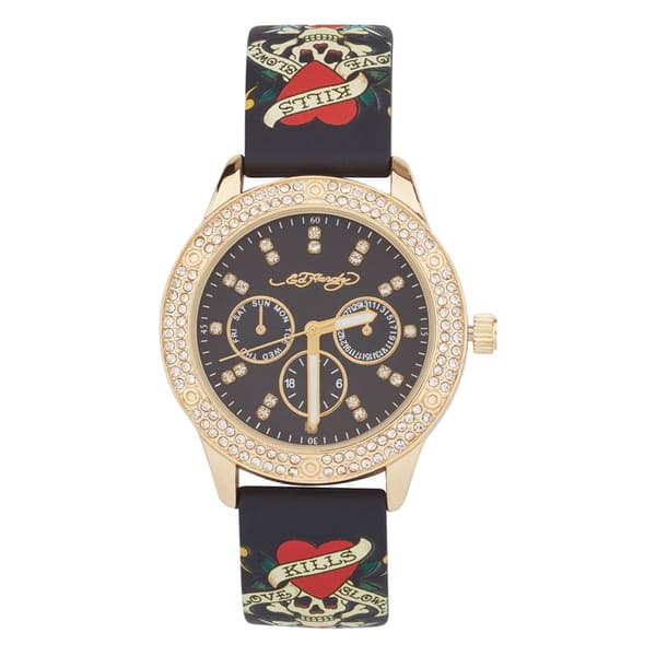 Womens Ed Hardy Printed Strap Crystal Watch - 14982G-42-G01