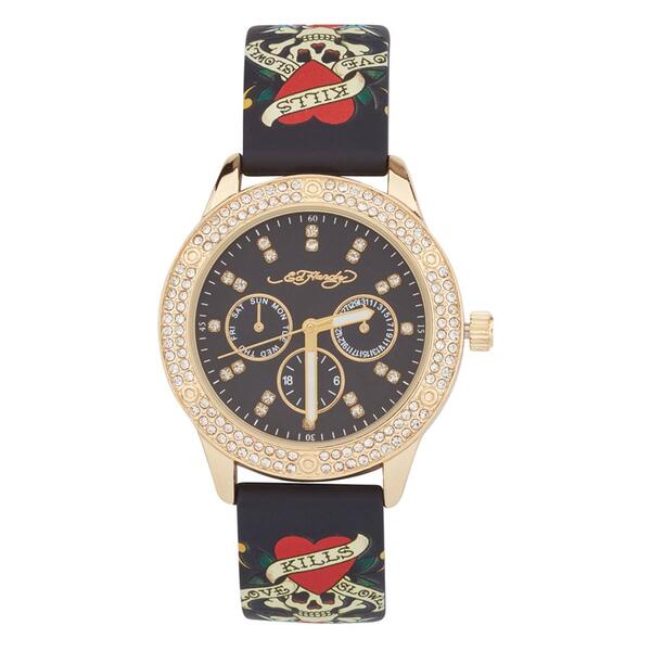Womens Ed Hardy Printed Strap Crystal Watch - 14982G-42-G01 - image 