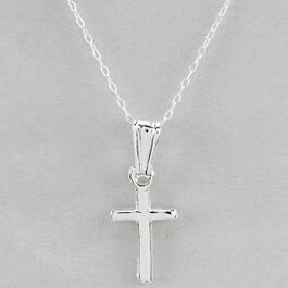 Kids Sterling Silver Small Puffed  Cross Necklace