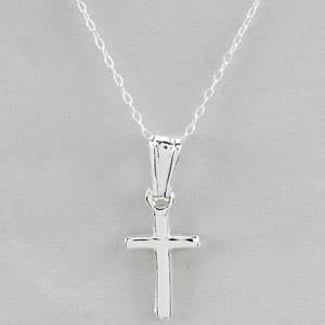 Kids Sterling Silver Small Puffed  Cross Necklace - image 