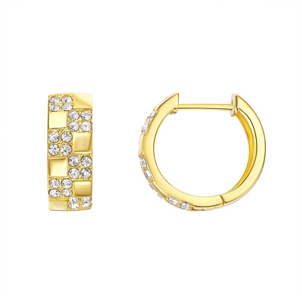 14kt. Gold Plated Crystal Checkerboard Hoop Earrings - image 