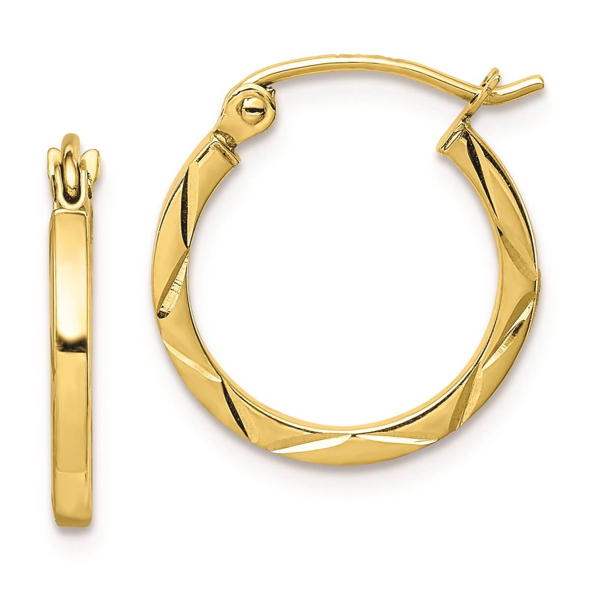 Gold Classics™ 10kt. 1.5x15mm Diamond Cut Hoop Earrings