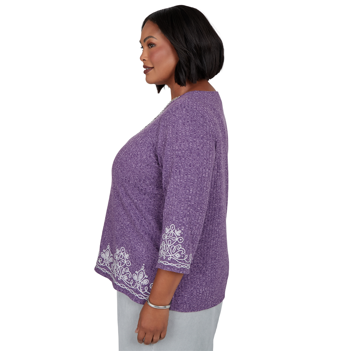 Plus Size Alfred Dunner Vail 3/4 Sleeve Soutache Border Sweater