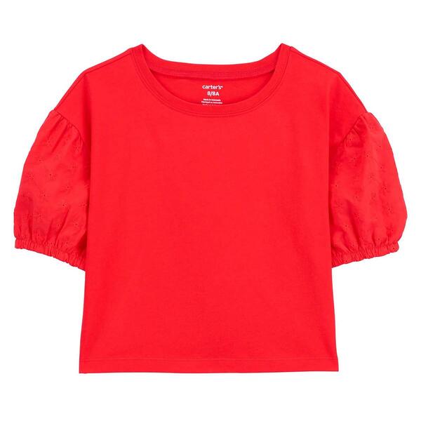 Girls Carter''s&#40;R&#41; Red Solid Eyelet Sleeves Top - image 