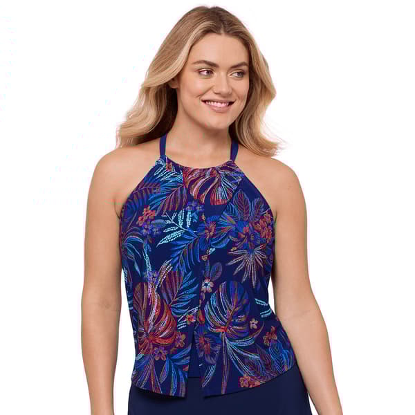 Womens American Beach Sparklers High Neck Tankini Swim Top - image 