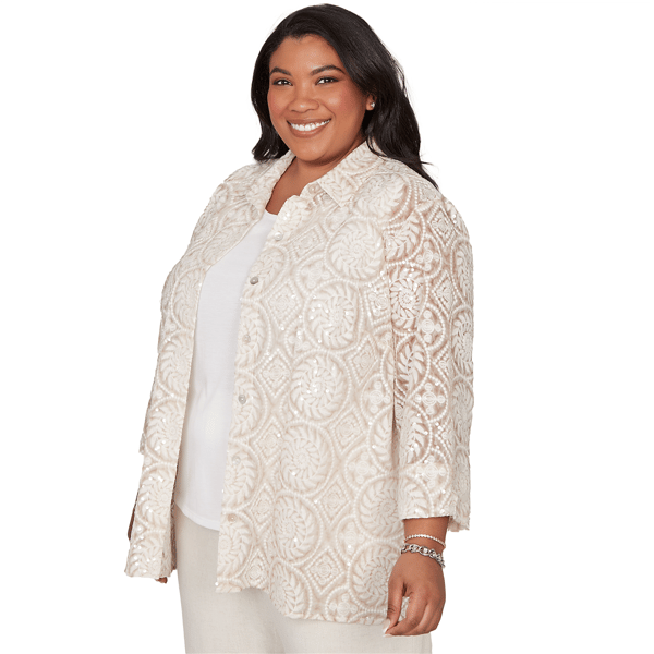 Plus Size Alfred Dunner Natural Wonder Sequin Two In One Blouse