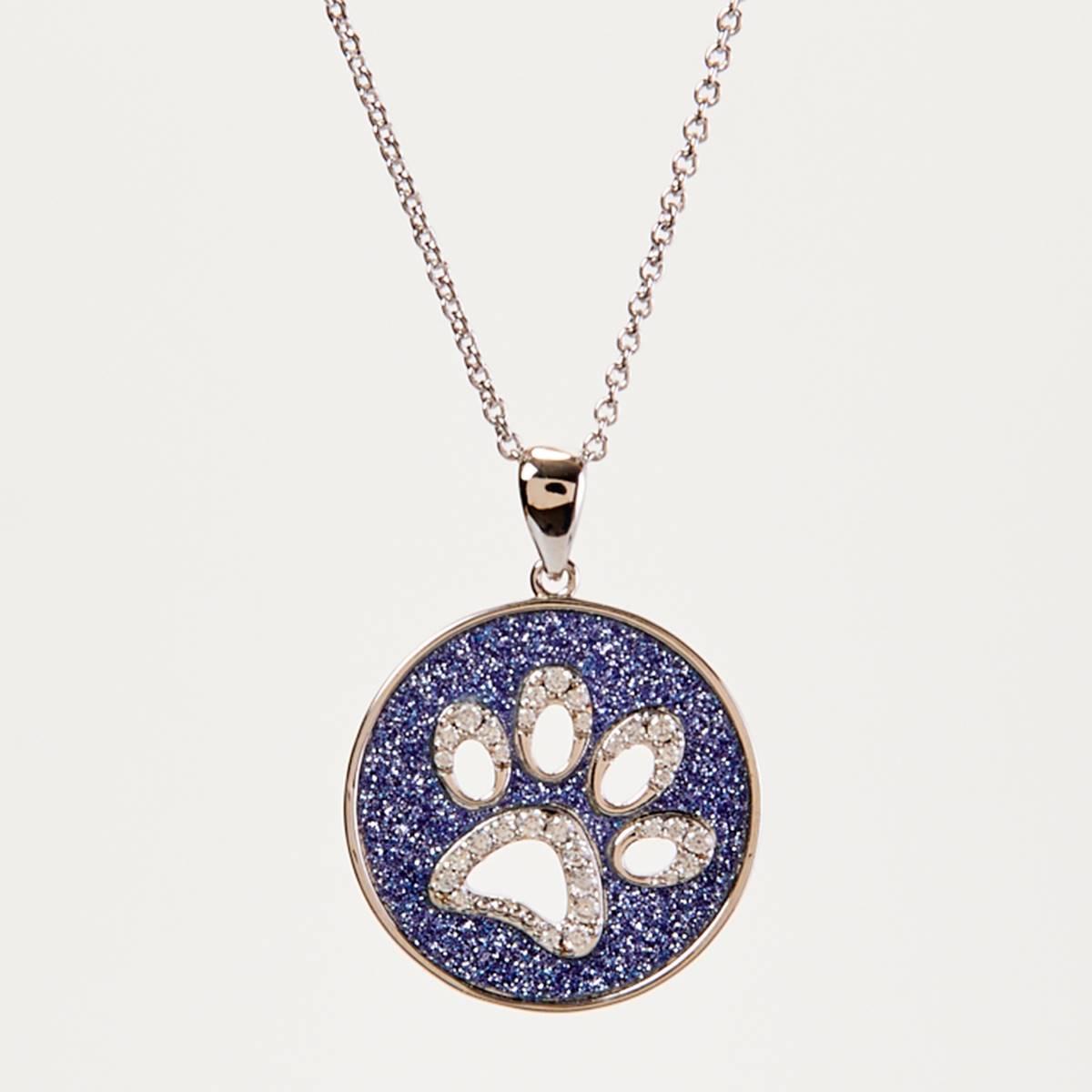 Silver Plated Brass Glitter Paper Paw Print Pendant Necklace