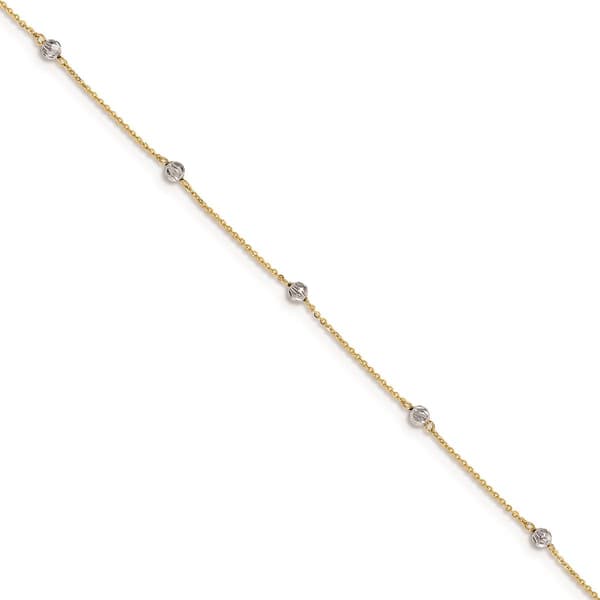 Gold Classics&#40;tm&#41; 14kt. Gold Two-Tone Beaded 9in. Anklet - image 