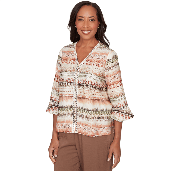 Womens Alfred Dunner Spice Market 3/4 Flounce Sleeve Blouse