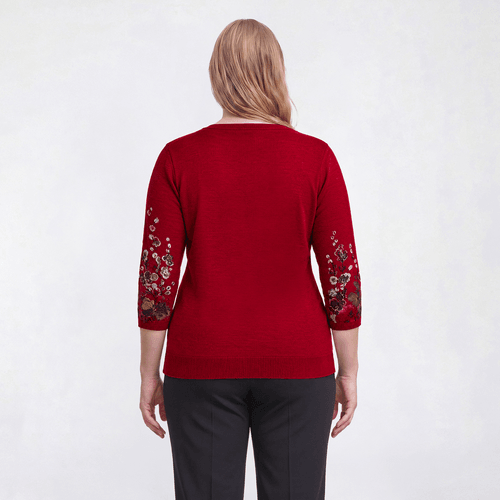 Plus Size Emily Daniels 3/4 Sleeve Botanical Rhinestone Sweater