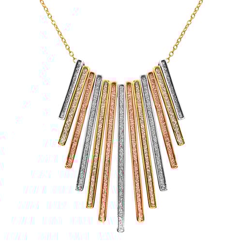 Gold Over Sterling Silver Tri-Colored Bib Necklace - image 