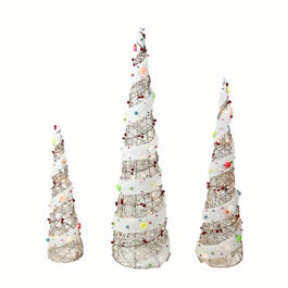 Set of 3 Pre-Lit Candy Covered Tree Decoration