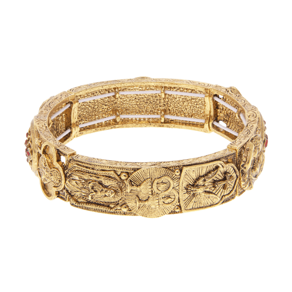 Symbols of Faith Gold Tone Red Cross Stretch Bracelet