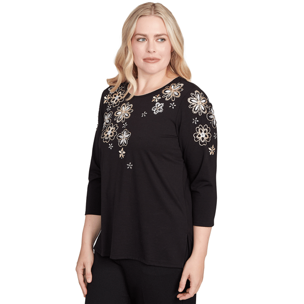 Petite Alfred Dunner Business As Usual Floral Embroider Blouse