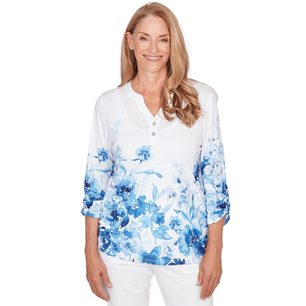 Womens Alfred Dunner Mykonos Watercolor Floral Blouse - image 