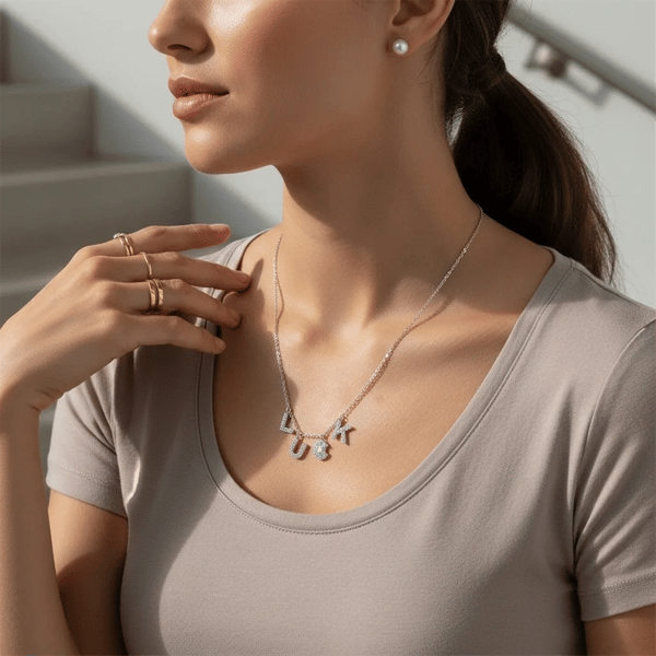 Saffron 0.5ctw. Moissanite Diamond Luck Letter Pendant Necklace