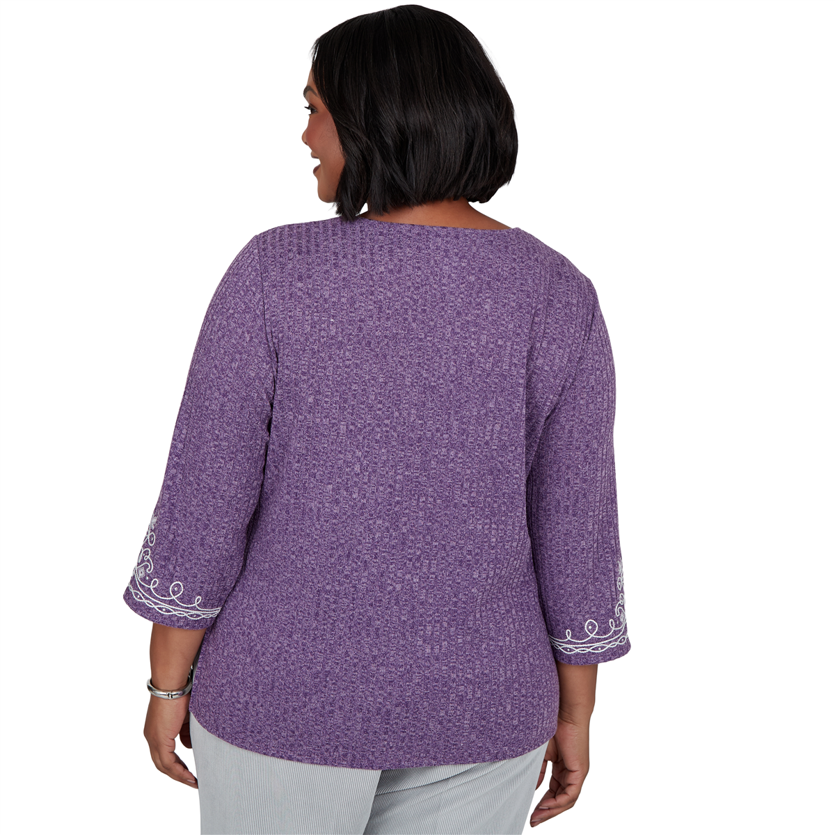 Plus Size Alfred Dunner Vail 3/4 Sleeve Soutache Border Sweater