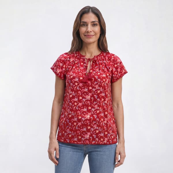 Womens Angels Forever Young Teddy Short Sleeve Floral Blouse