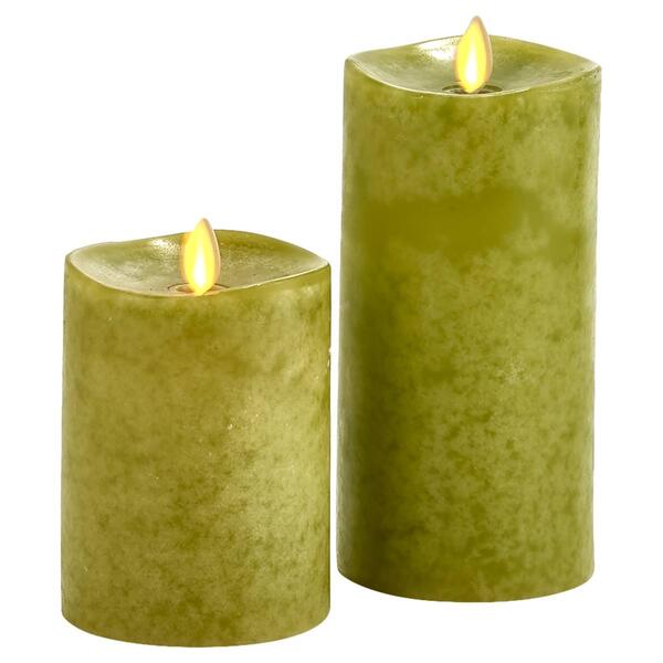 Luminara Set of 2 LED Illuminated Flameless Candles - Green - image 
