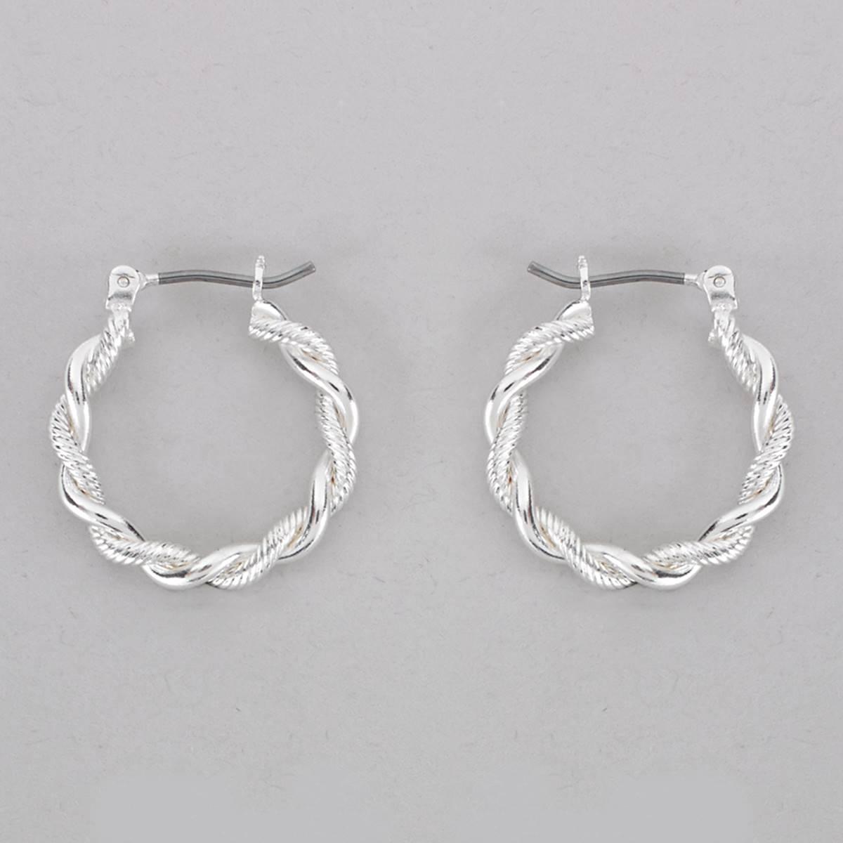 Design Collection Silver-Tone Smooth/Rope Texture Earrings