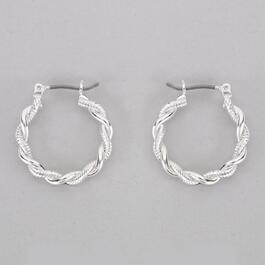 Design Collection Silver-Tone Smooth/Rope Texture Earrings