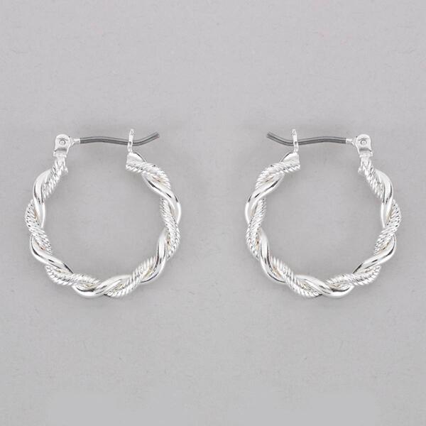 Design Collection Silver-Tone Smooth/Rope Texture Earrings - image 