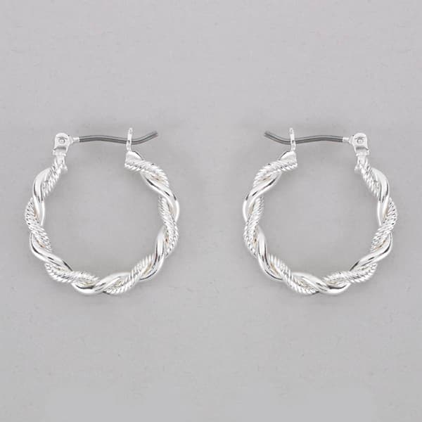 Design Collection Silver-Tone Smooth/Rope Texture Earrings - image 