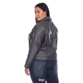 Plus Size White Mark Faux Leather Motorcycle Jacket