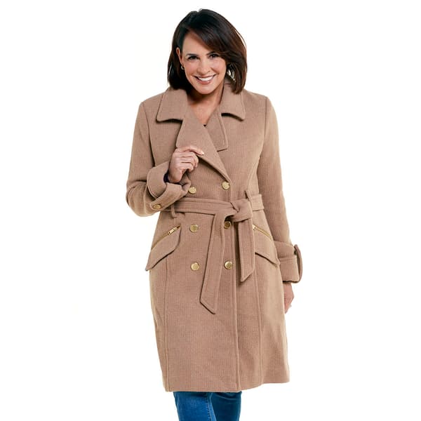 Womens GUESS Belted Double Breasted Faux Wool Coat - image 