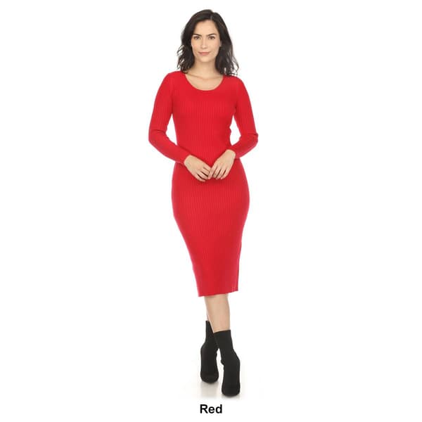 Womens White Mark Long Sleeve Rib Midi Sweater Dress