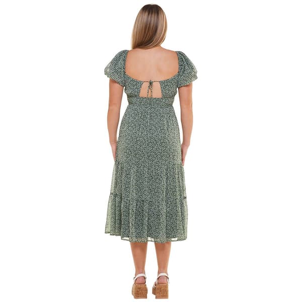 Juniors Trixxi Short Puff Sleeve Ditsy Sweatheart Midi Dress