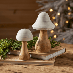 Melrose Rustic Wooden Mushroom Décor - Set of 2
