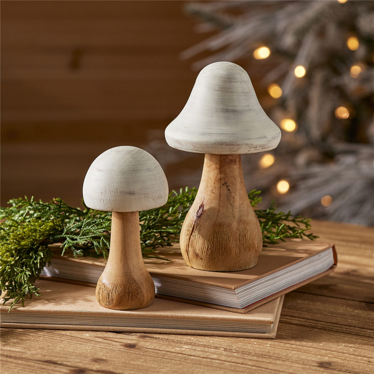 Melrose Rustic Wooden Mushroom Décor - Set of 2
