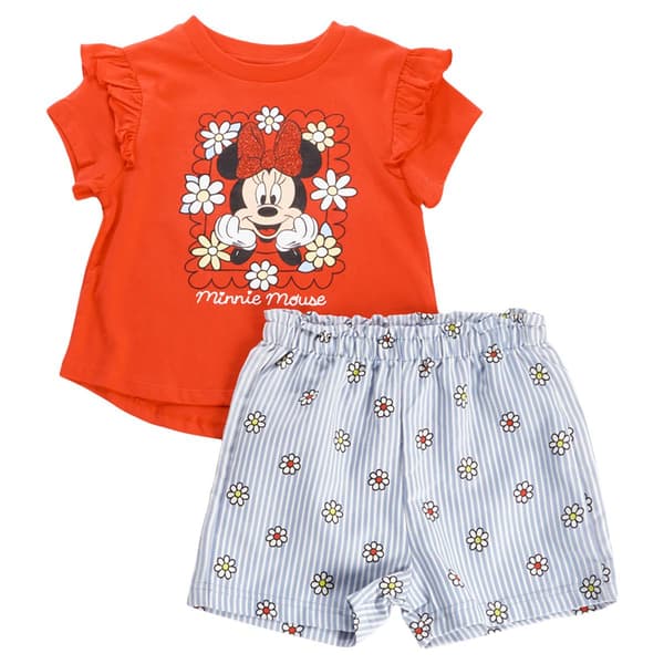 Toddler Girl Disney Minnie Mouse Stripe/Floral Shorts Set - image 