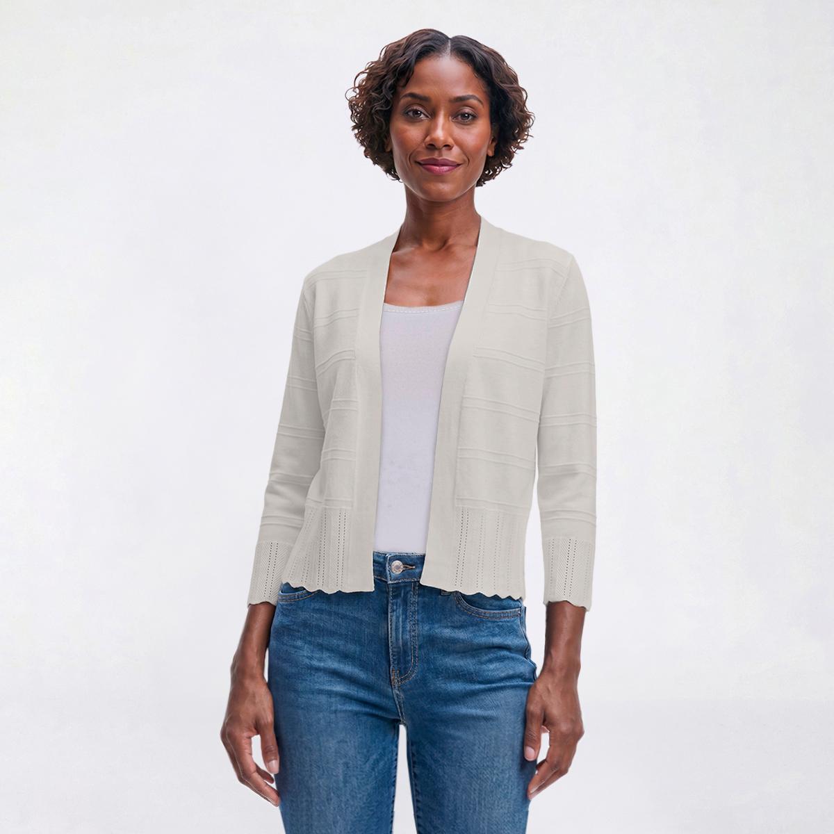 Womens 89th & Madison Solid Mixed Stripe Cardigan