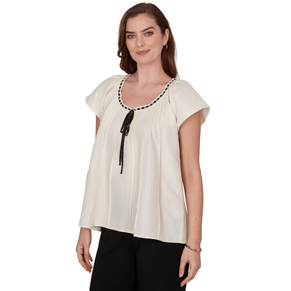 Plus Size Skye’s the Limit Terra Tropic Solid Pleated Blouse