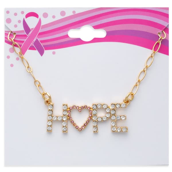 Breast Cancer Awareness Gold Hope Pink Rhinestone Necklace