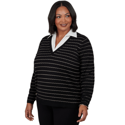 Plus Size Emaline Soiree Long Sleeve Two-in-One Stripe Sweater